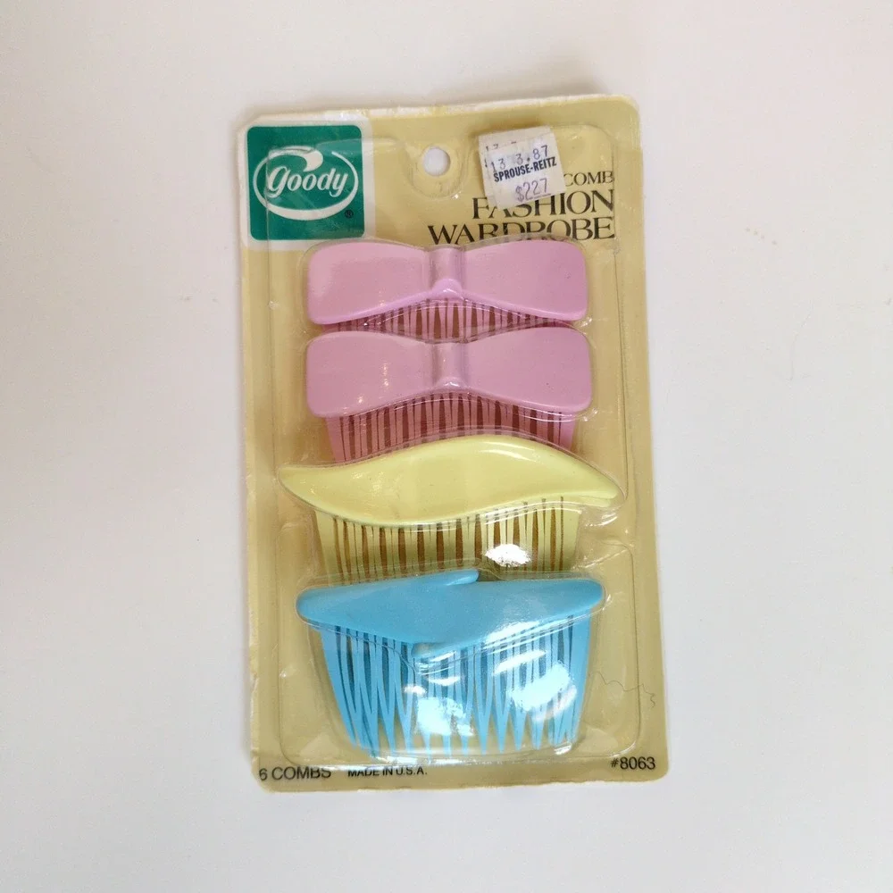 Vtg 80s Goody Side Combs Pink Yellow Blue Bow Wave 6 Pack 8063‎ NOS Sealed